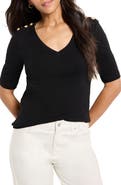 NZT by NIC+ZOE Button Shoulder Elbow Sleeve T-Shirt