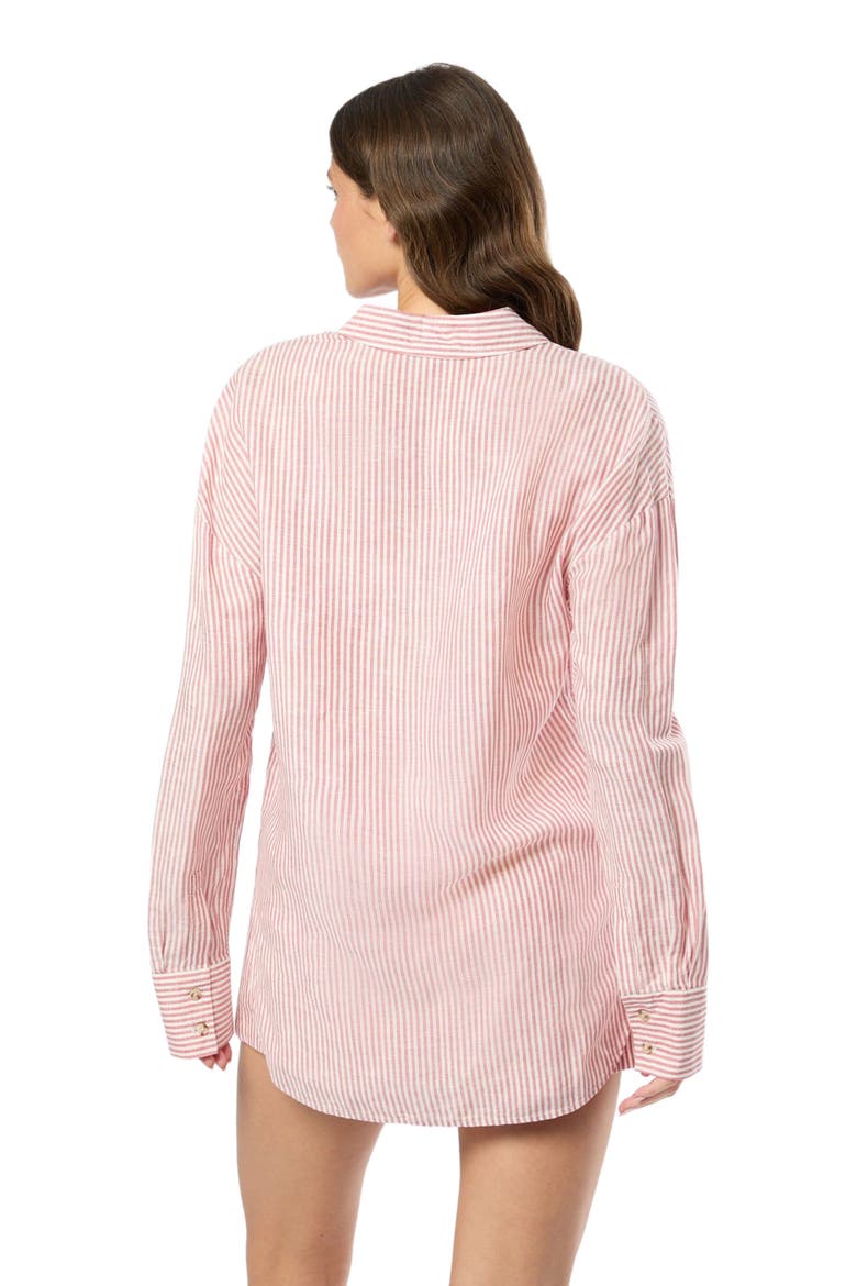 Air Linen Boyfriend Shirt, Alternate, color, DARK RED/WHITE