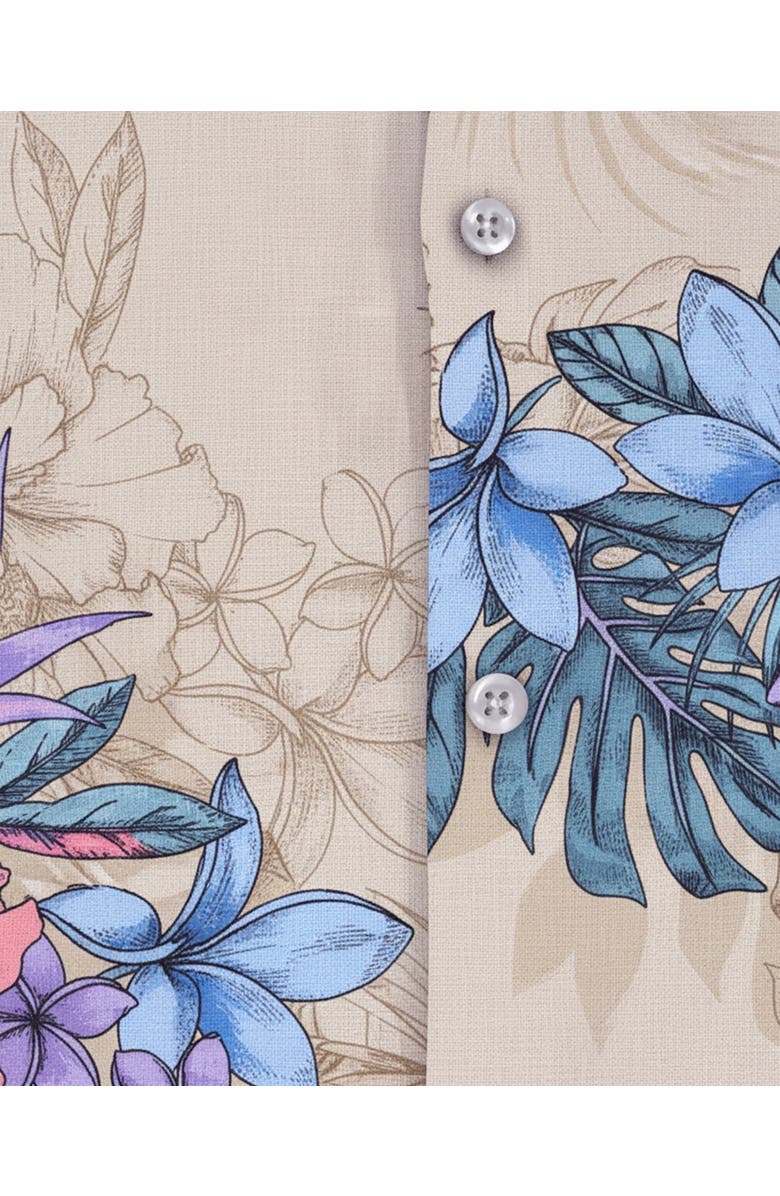 Lords of Harlech Exotic Floral Mens Linen Printed Shirt, Alternate, color, Exotic Floral Natural