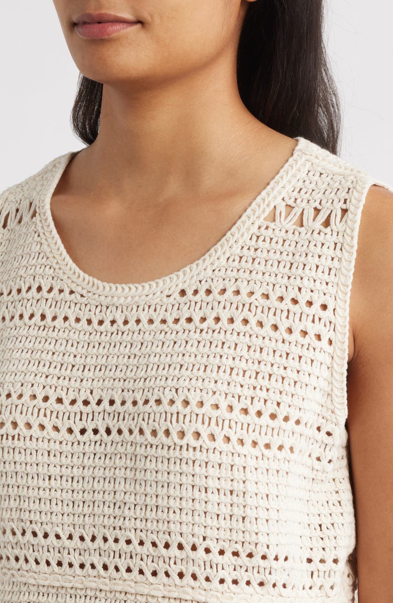 Bobeau Fringe Open Stitch Sweater Tank, Alternate, color, Light Oatmeal