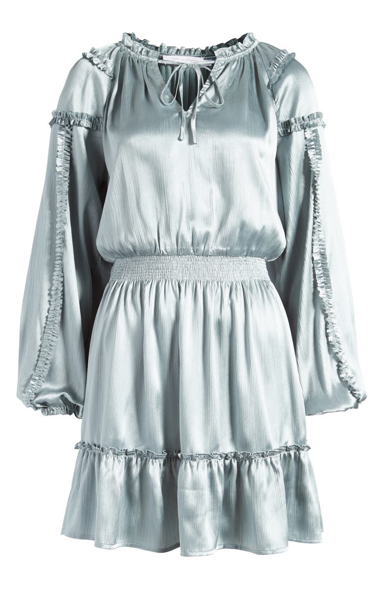 All in Favor Ruffle Long Sleeve Satin Minidress, Alternate, color, 