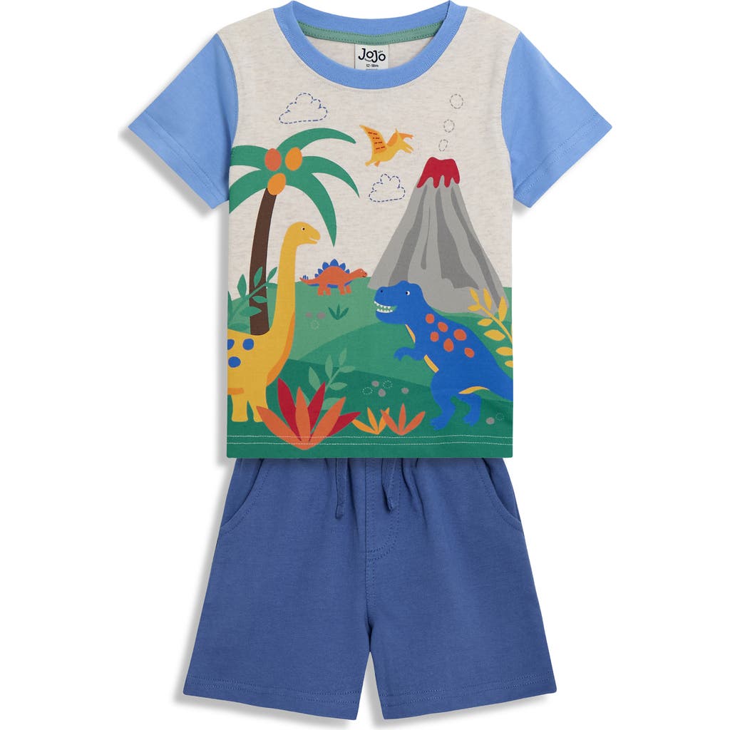 Jojo Maman Bébé Jojo Maman Bebe Dino Scene Cotton T-shirt & Shorts Set In Blue
