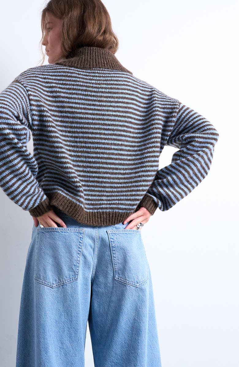 Topshop Stripe Polo Sweater, Alternate, color, Light Blue Multi