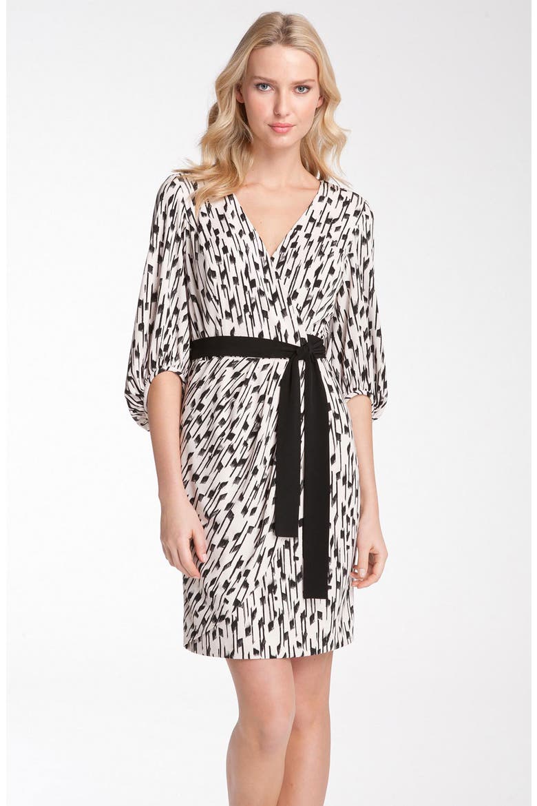 Blouson Sleeve Faux Wrap Jersey Dress, Main, color, VANILLA/ BLACK