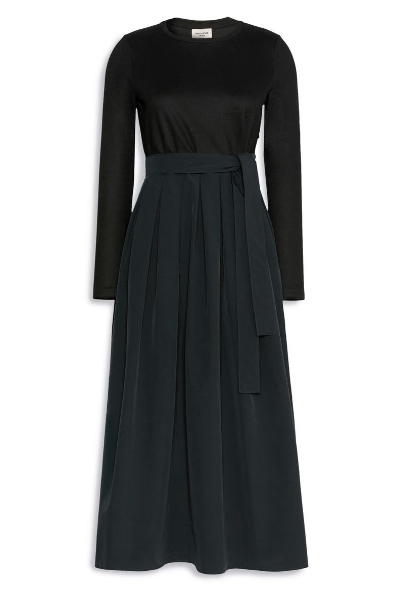 Carioca Mixed Media Long Sleeve Dress, Alternate, color, BLACK
