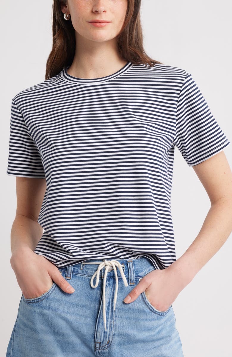 Caslon<sup>®</sup> Stripe Crop T-Shirt, Main, color, Navy- White Beck Stripe