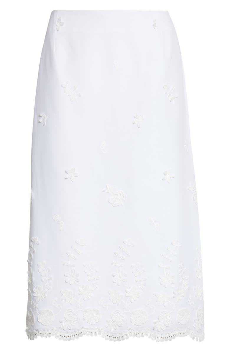 Altuzarra Malik Floral Appliqué Midi Skirt, Main, color, Optic White