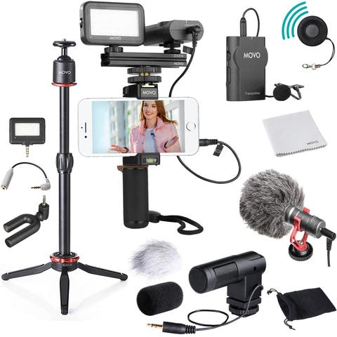 V8 Huge Vlogging Kit for iPhone with Tripod, Grip, Microphones, LED Lights, and Wireless Remote