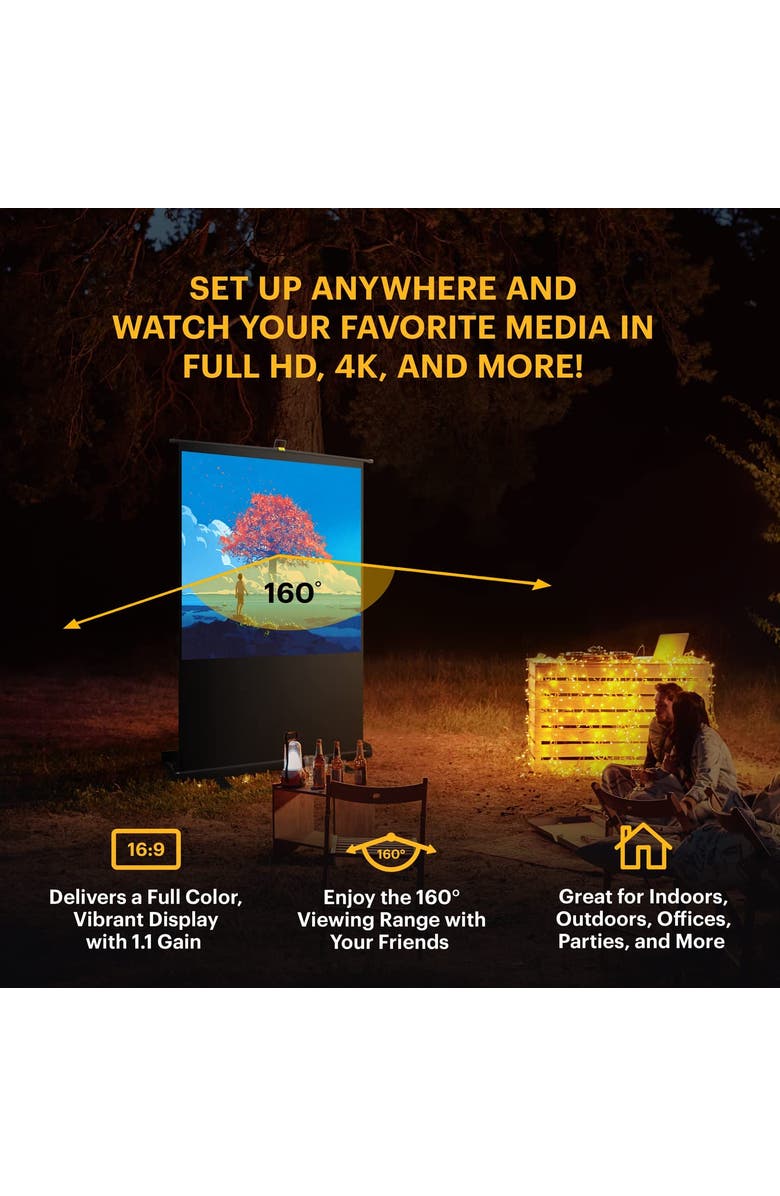 Kodak 100 Portable Projector Screen, 169 Video Projection Screen & Stand with Carry Handle, Alternate, color, Black