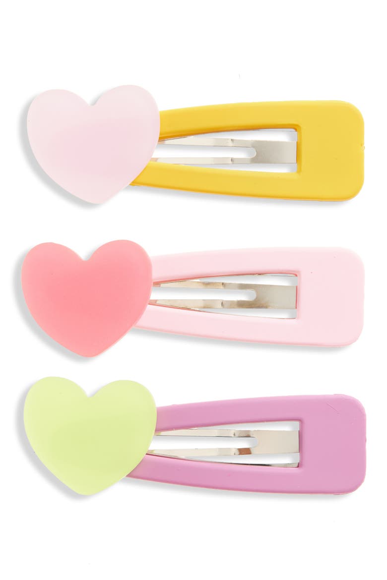 Kids' 3-Pack Heart Hair Clips, Main, color, PINK