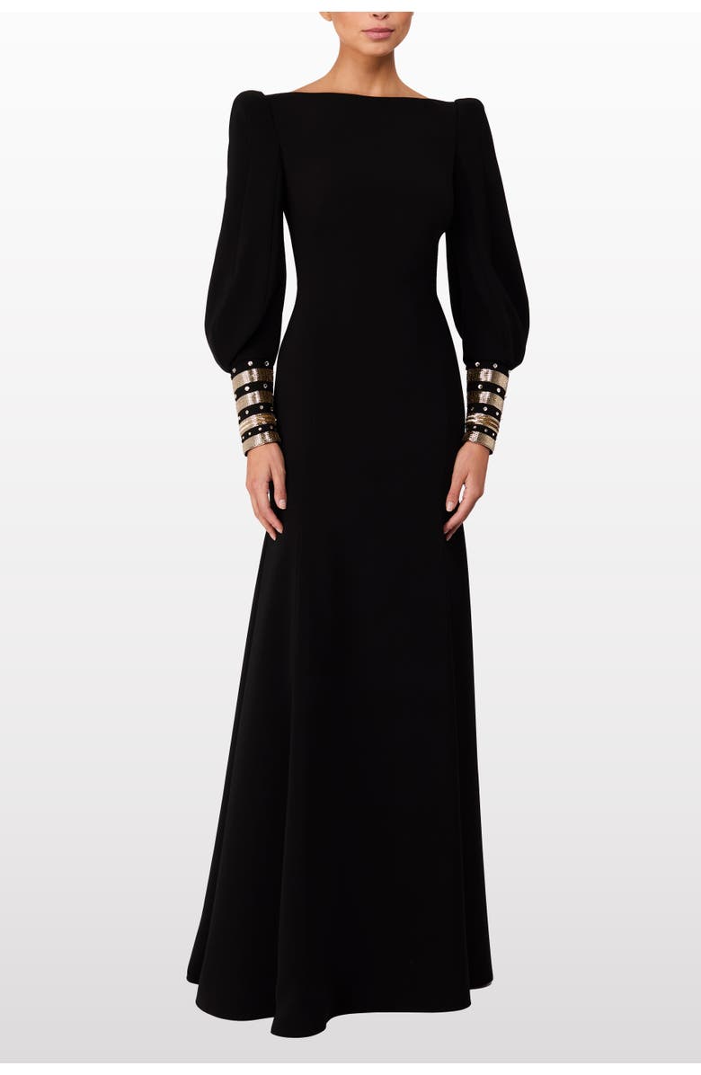 Jenny Packham Francolin Embellished-Cuffs Puff-Sleeve Maxi Dress, Alternate, color,