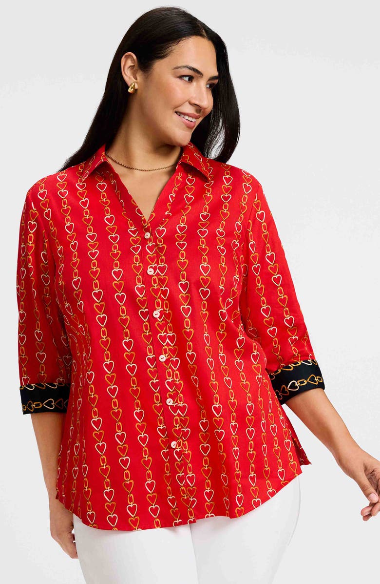 Foxcroft Mary Love Chain Print Cotton Button-Up Shirt, Alternate, color, 