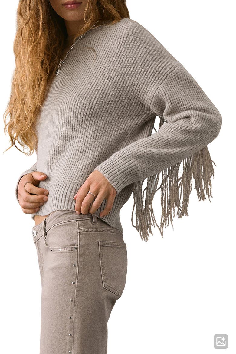Fringe Accent Sweater, Alternate, color, MEDIUM BROWN