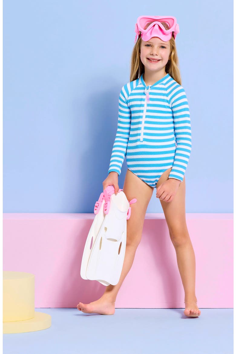 Kids' Textured Long Sleeve One-Piece Rashguard Swimsuit, Alternate, color, POWDER BLUE