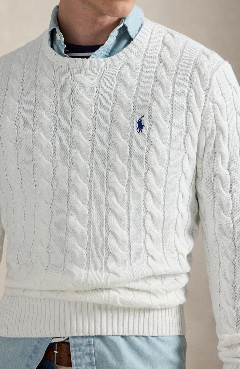 Polo Ralph Lauren Cable Knit Cotton Sweater, Alternate, color, White