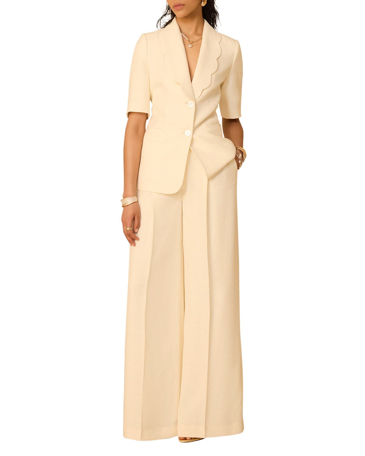 Scallop Front Short Sleeve Blazer