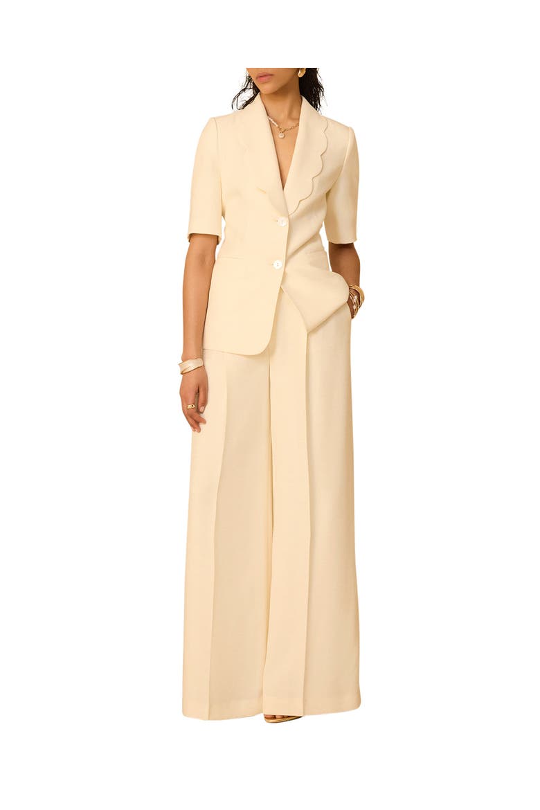 Scallop Front Short Sleeve Blazer, Main, color, Cream