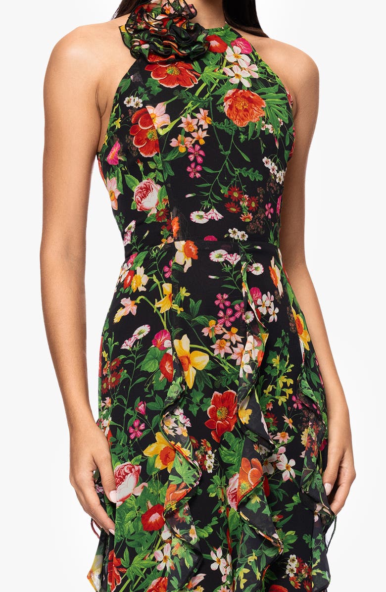 Betsy & Adam Floral Halter Neck Gown, Alternate, color, Black/ Red