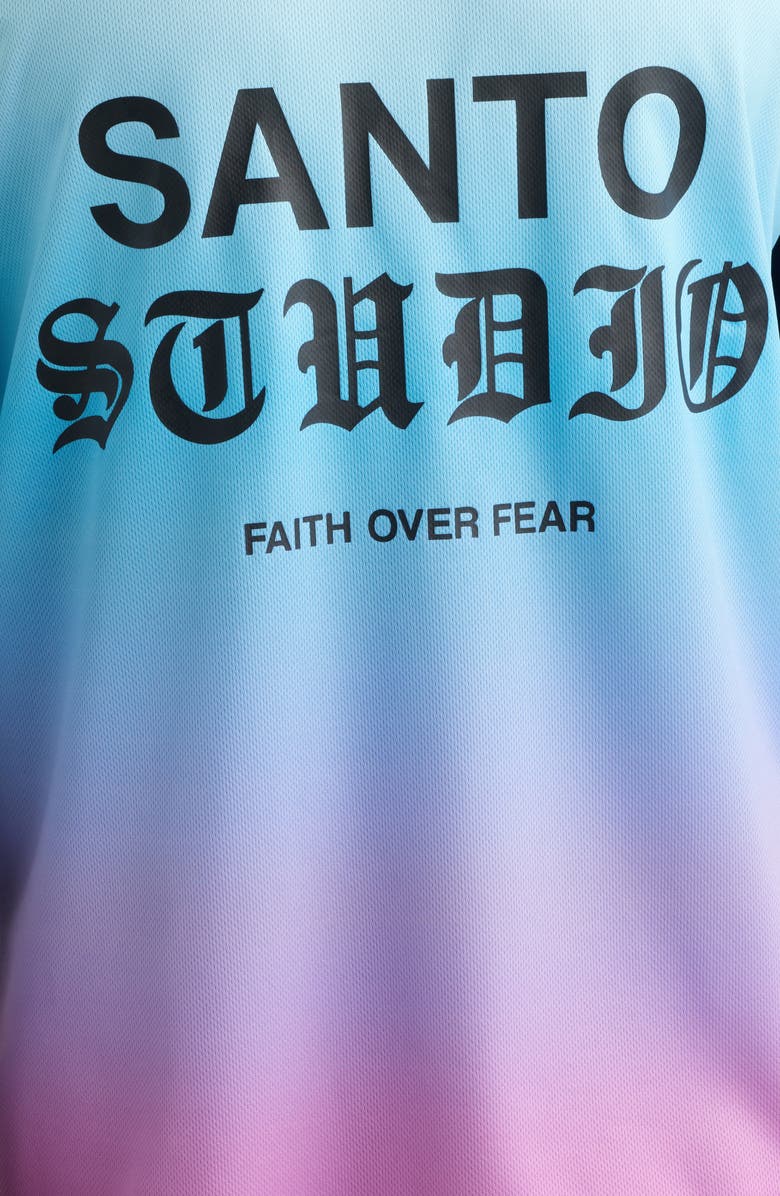 SANTO STUDIO Faith Over Fear Graphic Jersey Polo, Alternate, color, Baby Blue