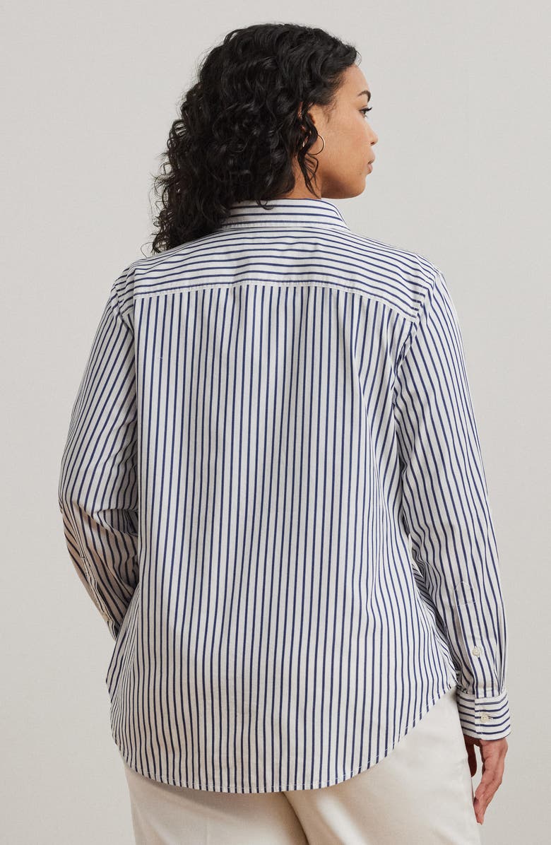 Lauren Ralph Lauren Rimnan Port Stripe Button-Up Shirt, Alternate, color, White/ Indigo