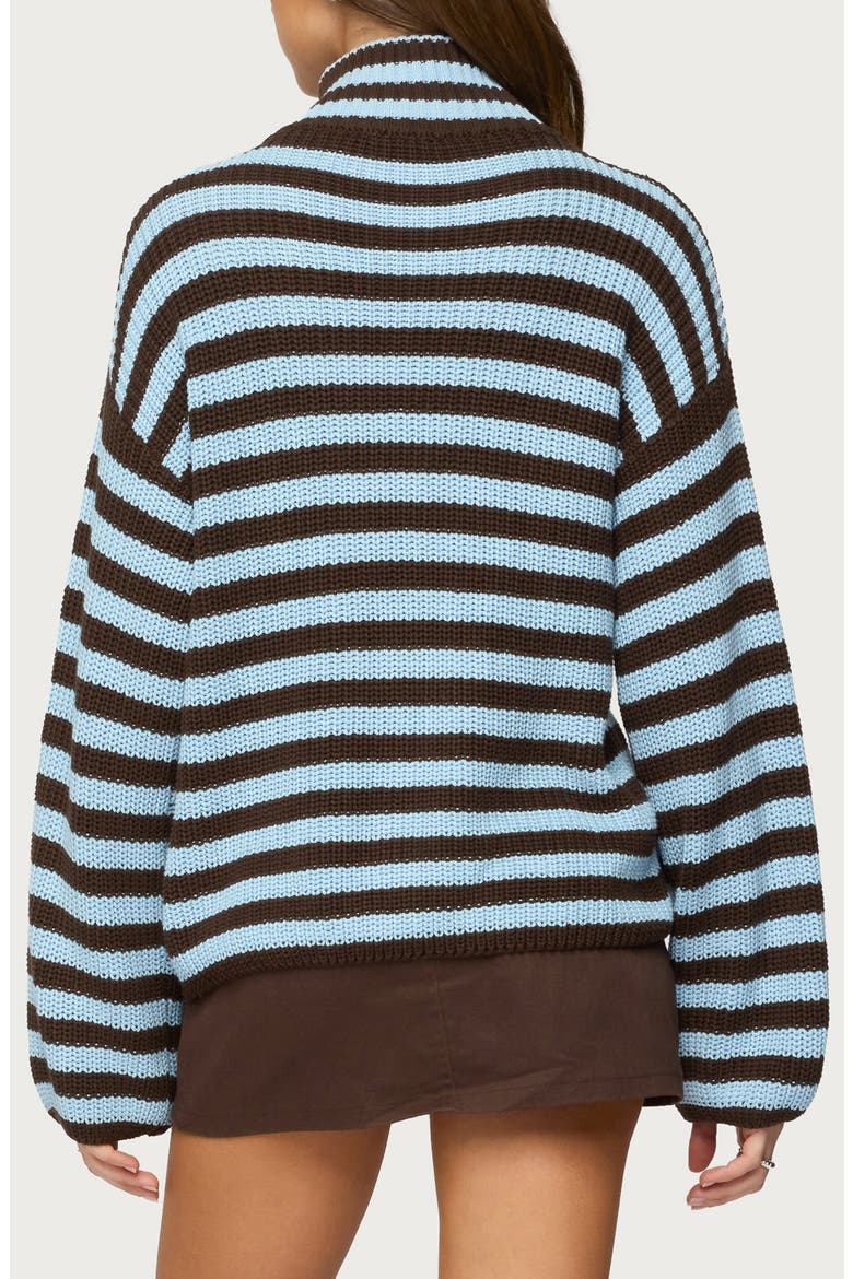 Stripe Mock Neck Zip Sweater, Alternate, color, BROWN
