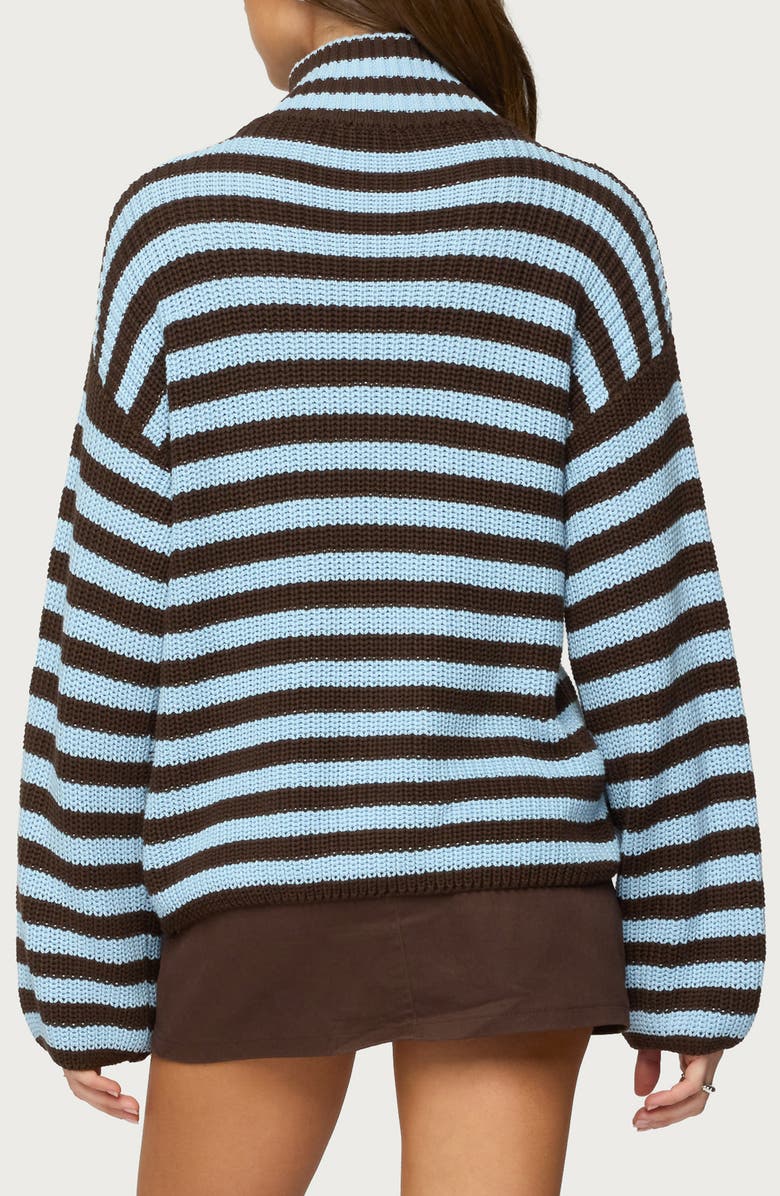 EDIKTED Stripe Mock Neck Zip Sweater, Alternate, color, Brown