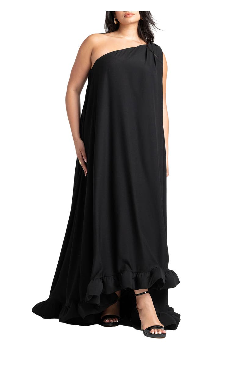 ELOQUII Dramatic Ruffle Gown, Main, color, Black Onyx