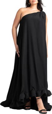 ELOQUII Dramatic One-Shoulder Ruffle Gown