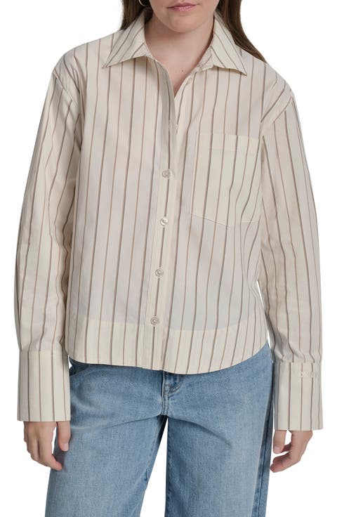 Oversize Long Sleeve Crop Button-Up Shirt