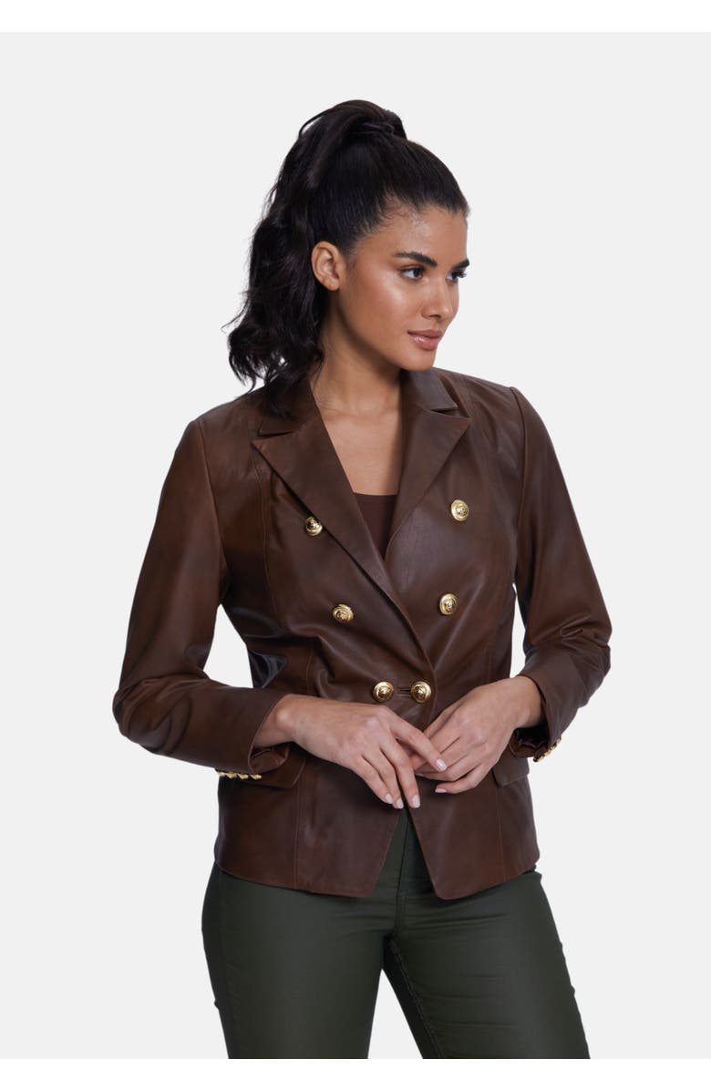 Furniq UK Josephine Leather Blazer, Alternate, color, Whiskey