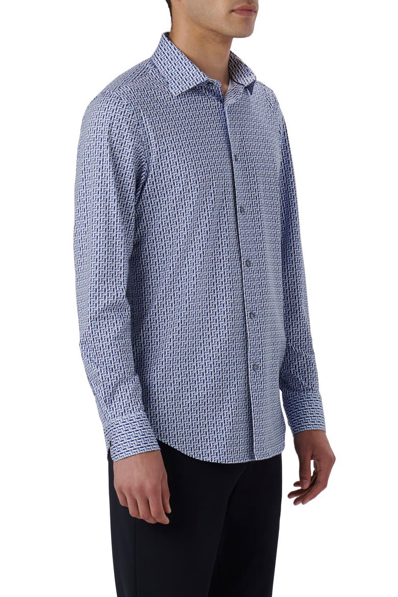 James OoohCotton® Geometric Print Button-Up Shirt, Alternate, color, FRENCH BLUE