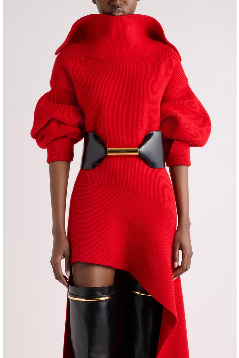 High Neck Slashed Knit Minidress, Main, color, RED