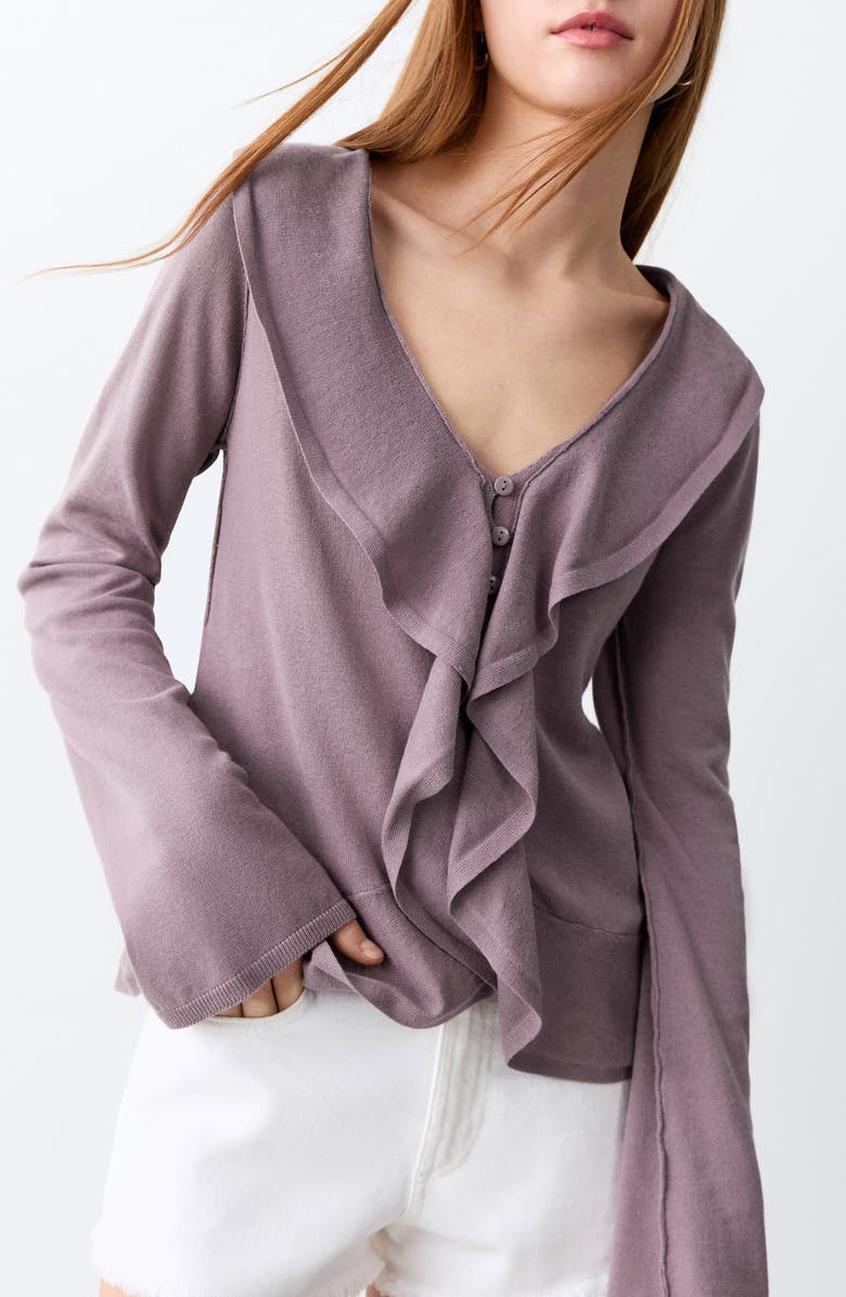 MANGO TEEN Ruffle Cardigan, Main, color, Violet