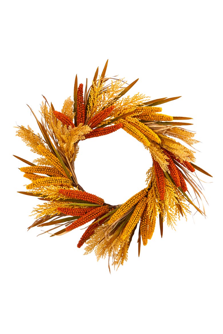 25-in Sorghum Harvest Artificial Wreath, Main, color, Yellow