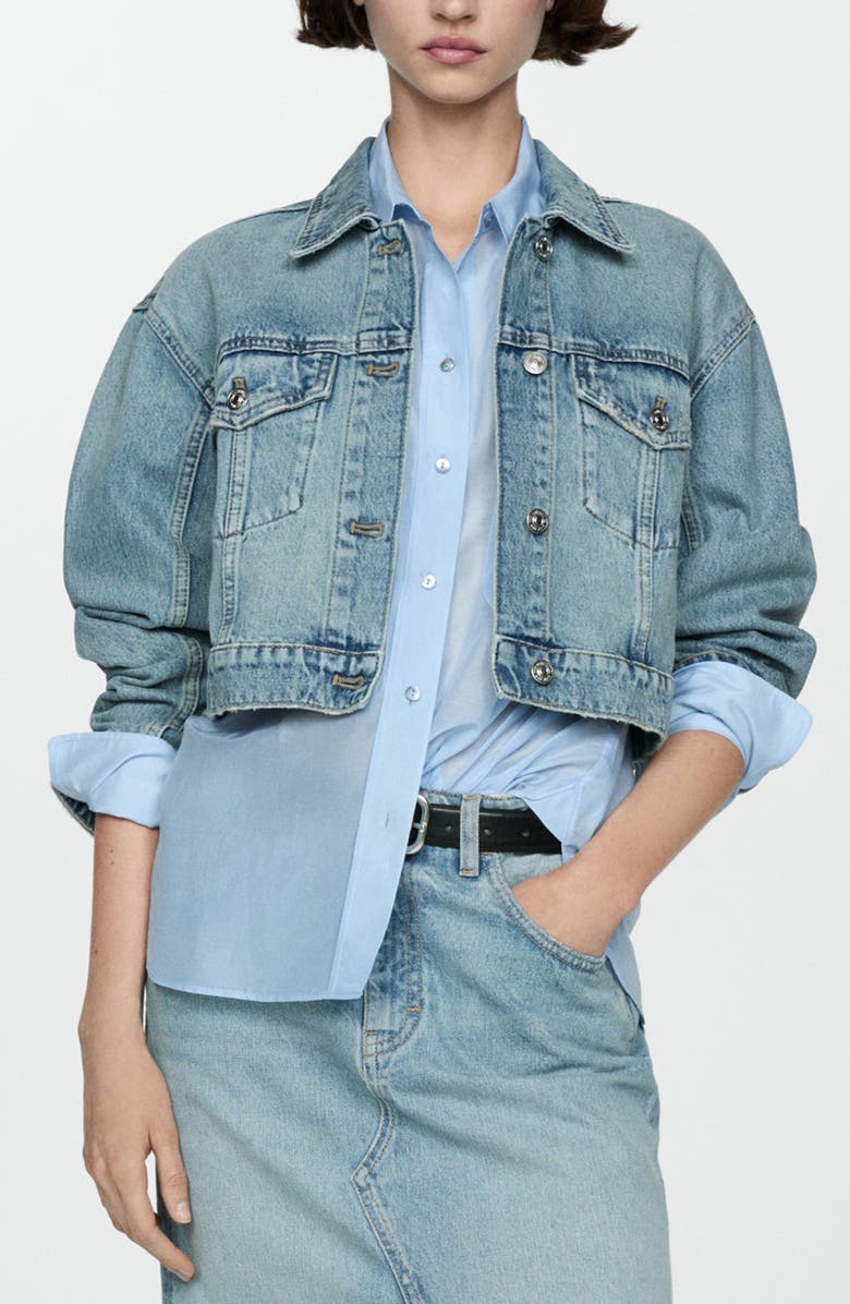 MANGO Crop Denim Trucker Jacket, Main, color, 