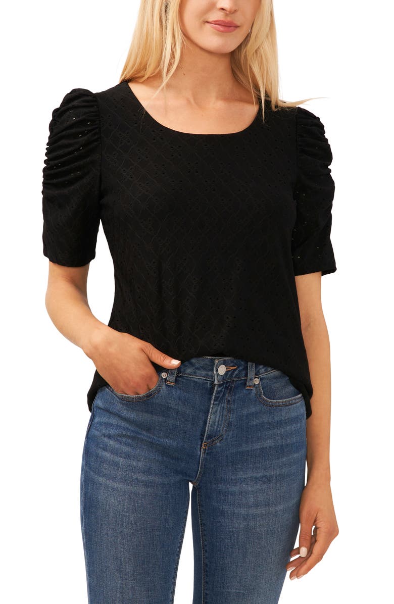 CeCe Eyelet Puff Sleeve Top, Main, color, 