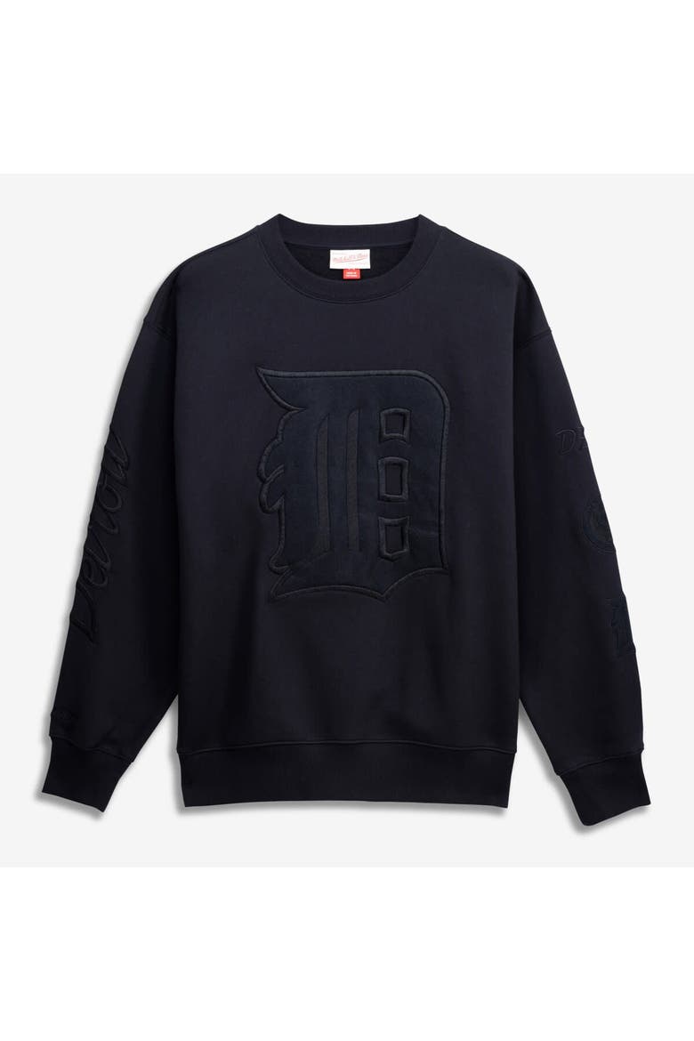 Men's Mitchell & Ness  Black Detroit Tigers Phantom Fleece Crewneck Sweatshirt, Main, color, Black