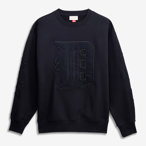 Men's Mitchell & Ness  Black Detroit Tigers Phantom Fleece Crewneck Sweatshirt