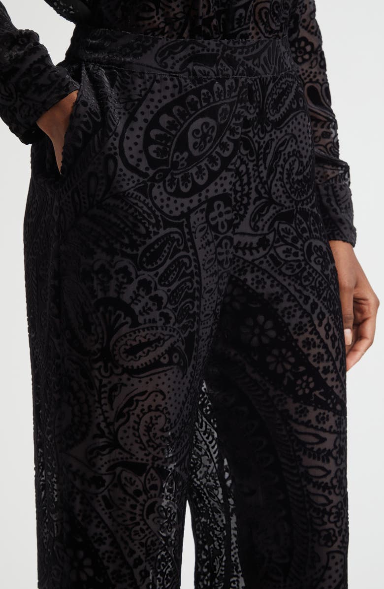 Etro Paisley Devoré Velvet Straight Leg Pants, Alternate, color, Printed Black Base