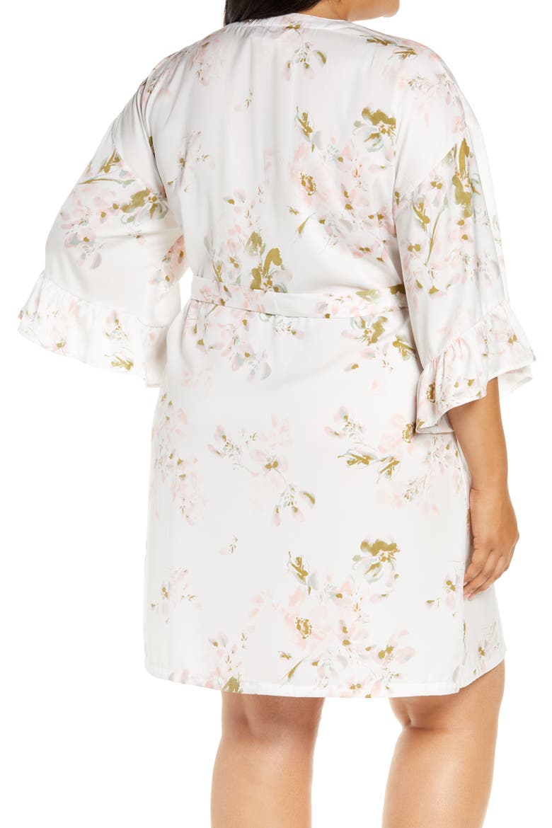 Forever Tie Waist Satin Robe, Alternate, color, IVORY EGRET ARTISTIC FLORAL