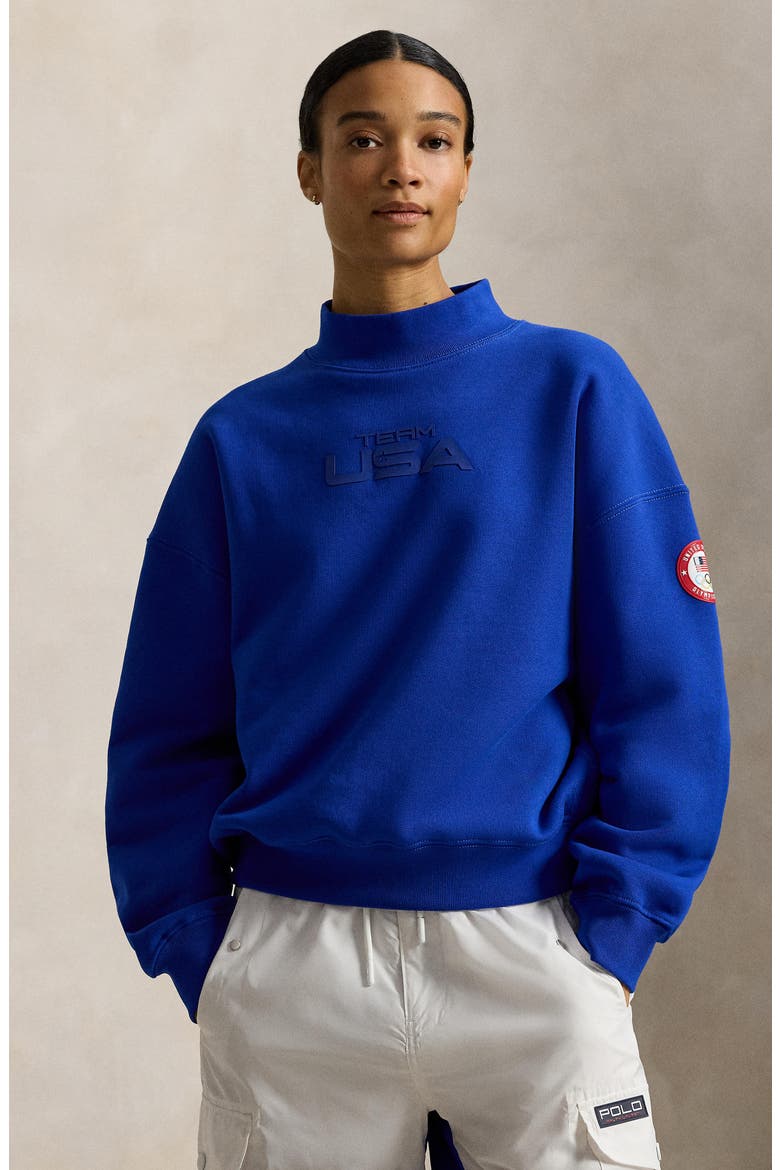 Team USA Fleece Mock Neck Sweatshirt, Alternate, color, SAPPHIRE STAR