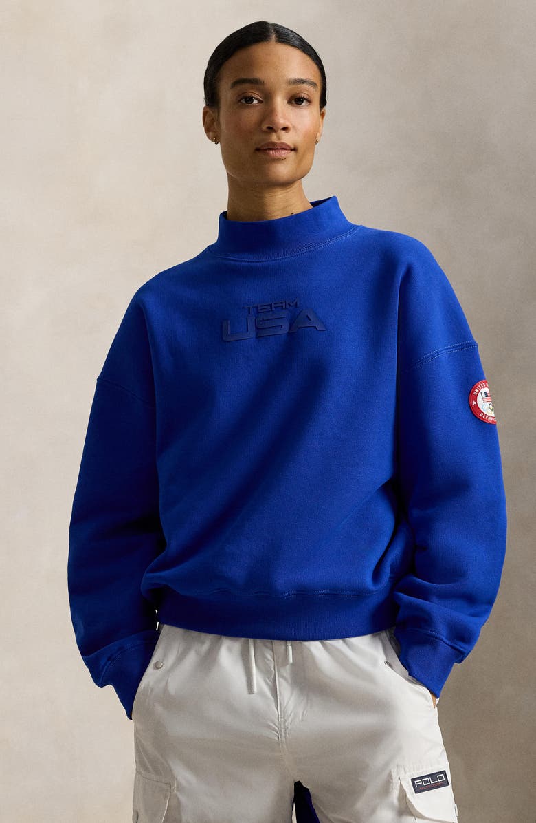 Polo Ralph Lauren Team USA Fleece Mock Neck Sweatshirt, Alternate, color, Sapphire Star