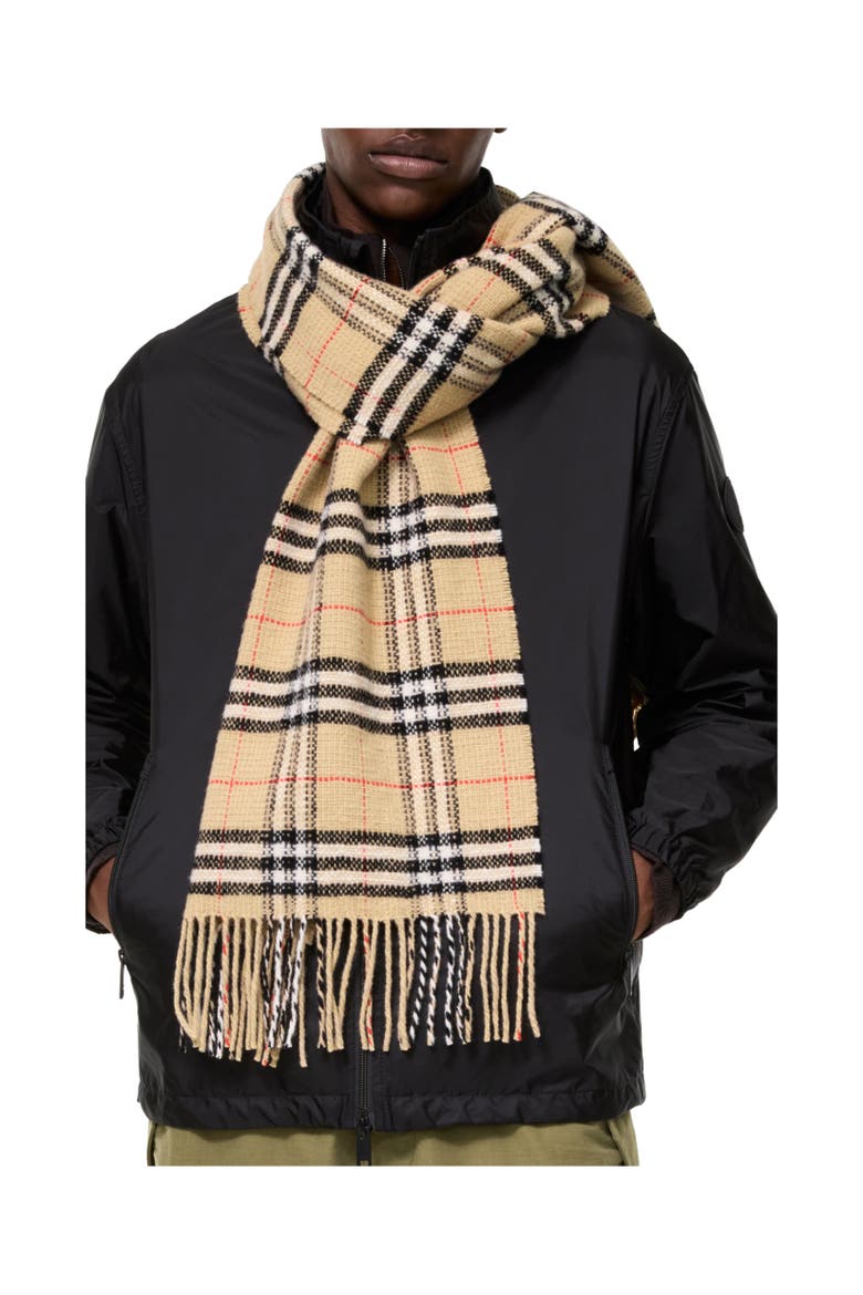 Check Wool Cashmere Scarf, Alternate, color, Sand beige