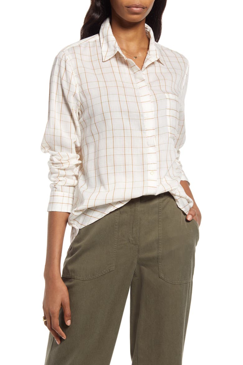 Classic Drapey Shirt, Main, color, IVORY- PINK AVACHECK