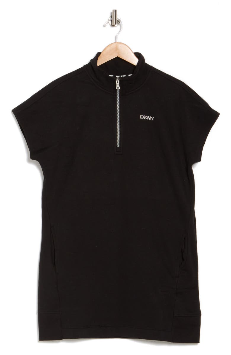 DKNY Logo Half Zip A-Line Dress, Alternate, color, Black