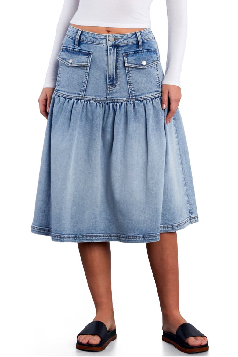 Petal Flounce Denim Midi Skirt, Alternate, color, DENIM DREAM