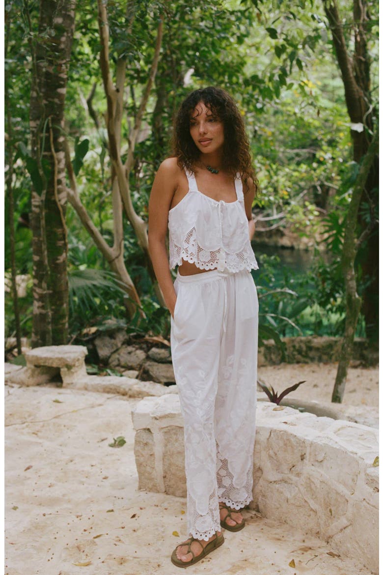 Flora Broderie Anglaise Trim Organic Cotton Cover-Up Top, Alternate, color, WHITE