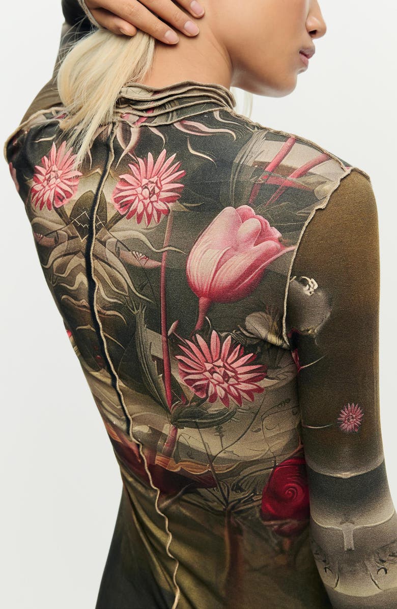 Desigual Floral Print Long Sleeve Minidress, Alternate, color, Black