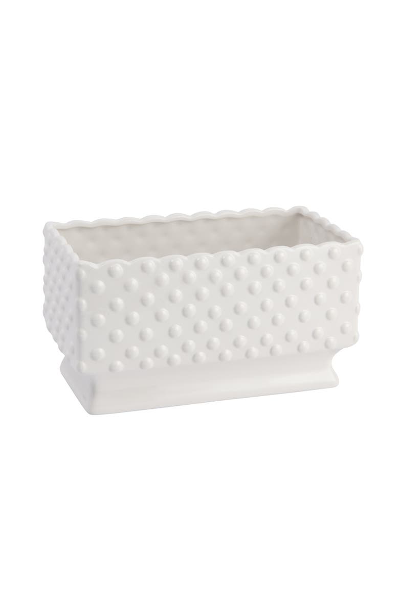 Ceramic Hobnail Planter with Scalloped Edge and Polka Dots, White, Main, color, White
