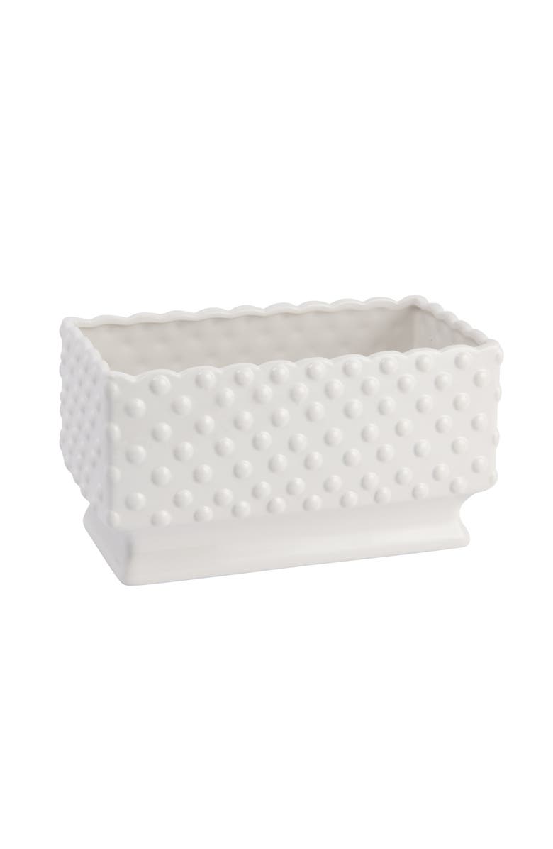 Storied Home Ceramic Hobnail Planter with Scalloped Edge and Polka Dots, White, Main, color, White